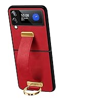 Protective Case Compatible with Samsung Galaxy Z Flip 4 Leather Case,PU Leather+Hard PC Ultra Thin Durable Protective Phone Case,Scalable Wristband Stand Shockproof Phone Cover Case Shell Cover (Colo