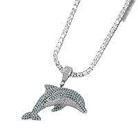 Dolphin Animal Cubic Zirconia Pendant Iced Out Bling 18K Gold Plated Necklace for Men Women Hip Hop Jewelry