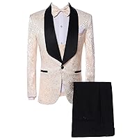 Men's 3 Pieces(Jacquard Blazer+Vest) Suit Party Homecoming One Button Shawl Lapel Tuxedo