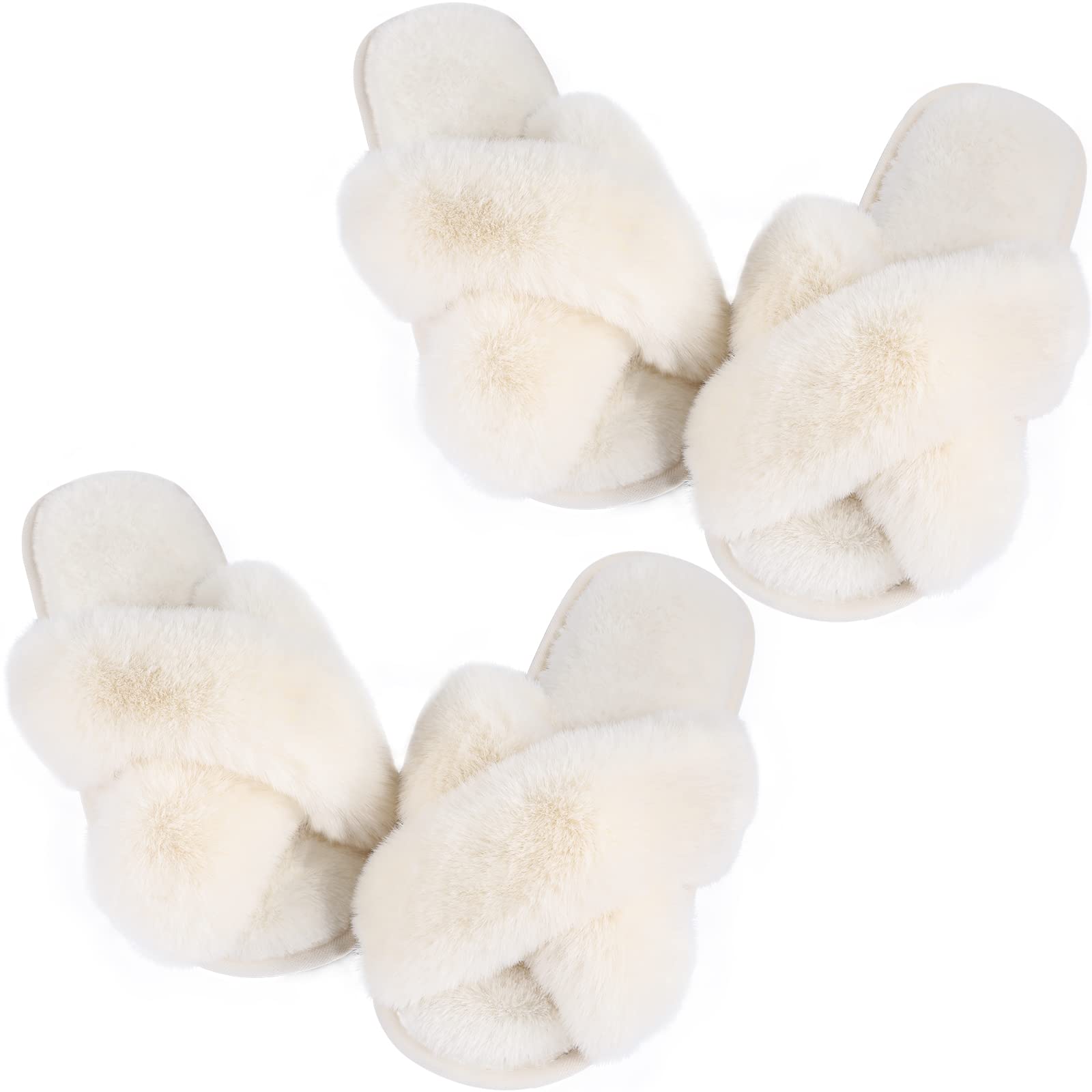 Ankis Womens Fuzzy Fluffy Slippers - 2Pair Cozy, Soft, Comfy, Relax Fluffy Slippers, Cross Band, Open Toe, Non-slip Womens Slippers, Indoor and Outdoor Fluffy Slippers, Fuzzy Slippers