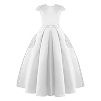 YiZYiF Kids Girl Flower Lace Satin Formal Wedding Bridesmaid Party Dresses Pageant Prom Communion Dance Gown Prom