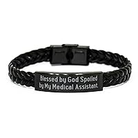 Cute Medical Assistant, Blessed by God Spoiled by My Medical Assistant, Holiday Braided Leather Bracelet for Medical Assistant