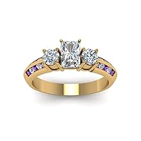 Choose Your Gemstone Channel Accent Diamond CZ Ring 14k Yellow Gold Plated Radiant Shape 3 Stone Engagement Rings Minimal Modern Design Birthday Gift Wedding Gift : US Size 4 to 12