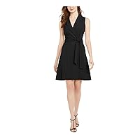 Calvin Klein Women's Notched Collar Belted Dress (Black, 12)