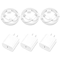iPhone 15 Charger Fast Charging, 3 Pack PD 20W USB C Wall Charger Block with 6FT USB C to USB C Fast Charging Data Sync Cable Cord for iPhone 15/15 Plus/15 Pro/15 Pro Max, iPad Pro/Air/Mini