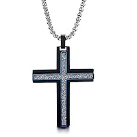 Cross Necklace for Men Women Hiphop Stainless Steel Silver Gold Black Cross Pendant Necklace Simple Jewelry Gifts, 24 Inches Chain