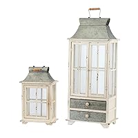 A&B Home 32885 Evelyn Enclosed Lantern Set with Handle & Drawers, Set of 2, Silver