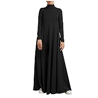 Women's Oversized Dress Plus Size Solid Bottom Side Slit Maxi Dress Lounge Collared V-Neck Home Dresses Tunic