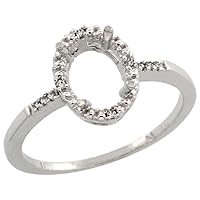 Silver City Jewelry 14K White Gold Semi-Mount Ring (8x6 mm) Oval Stone & 0.03 ct Diamond Accent, Sizes 5-10