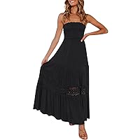 Womens Summer Bohemian Strapless Off Shoulder Lace Trim Backless Flowy A Line Beach Long Dress for Women Casual