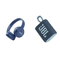 JBL Tune 510BT - Bluetooth Over-Ear Headphones in Blue - Foldable Headphones with Hands-Free Function & GO 3 Small Bluetooth Box in Blue - Waterproof Portable Speaker for Travel