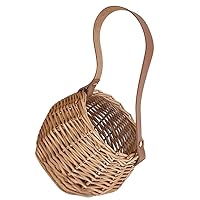 Eringogo Woven Baskets for Gifts, Wicker Flower Basket with PU Leather Handle, 14 x 14 x 11cm, Multiple Uses