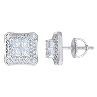 925 Sterling Silver Mens Princess cut CZ Cubic Zirconia Simulated Diamond Fashion Stud Earrings Jewelry for Men