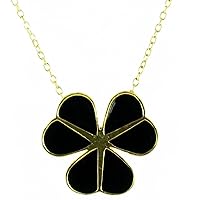 Black on Gold Plated Lucky 3 Clover Pendant Necklace