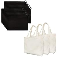 Koolmox Canvas Bags, 3 Packs Beige Canvas Totes, 20 Packs Zippered Black Canvas Pouches