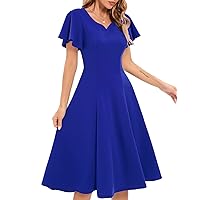 HomRain Ruffle Sleeve Cocktail Dresses for Wedding Guest Fit and Flare Tea Length Party Dress