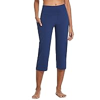 BALEAF Yoga Pants for Women Capris High Waist Leggings with Pockets Wide Leg Exercise Workout Crop Straight Open Bottom