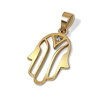 14K Yellow Gold Small 'Hamza' with Diamond stud Pendant Necklace