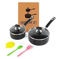 Nonstick Saucepan Set - 1 Quart and 2 Quart,Ultra Non Stick Sauce Pan Small Pot with Glass Lid,Great for Home Kitchen Restaurant,Black