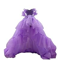 Off The Shoulder Organza A line High Low Prom Formal Dresses with Sleeves 2024 Ruched Short Front Long Back