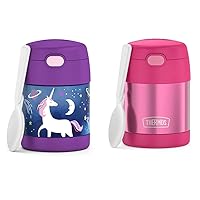 THERMOS FUNTAINER 10oz Stainless Steel Vacuum Insulated Kids Food Jar Bundle with Spoon, Space Unicorn & Pink