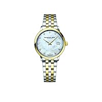 RAYMOND WEIL Toccata Ladies Watch, Quartz, Mother-of-Pearl Dial with 11 Diamonds, Stainless Steel, Two-Tone Stainless Steel with Yellow Gold PVD Plating, 29 mm (Model: 5985-STP-97081)