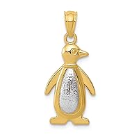 14k Yellow White Gold Polished Textured Penguin Charm