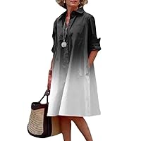 Womens Long Sleeve Button Down Shirt Dress with Pockets Casual Lapel Collared Midi Dress S-3XL