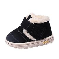 Warm Toddler Shoes Boots For Boys And Girls Thick Bottom Non Slip Upper Hook Loop Solid Color Plush Junior Girl Boots