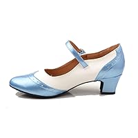 TDA Women's Comfort Low Heels PU Leather Mary Janes Latin Modern Dance Shoes