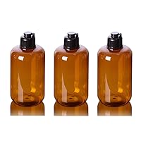 XINGZI 3PCS 300ml/10oz Empty Refillable Amber Plastic Squeeze Bottles with Black Flip Cap Cosmetic Container Vial Pot Holder for Makeup Emollient Water Toner Lotion Shampoo Shower Gel Toiletries