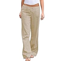 Wide Leg Linen Pants for Women High Waist Palazzo Pants Casual Elastic Waist Summer Pants Loose Linen Beach Pants Trousers