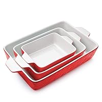 Casserole Dishes for Oven, Baking Dishes Lasagna Pan Ceramic Baking Pan Deep Glaze Bakeware for Cooking, Kitchen, Cake Dinner, Banquet and Daily Use, 3PCS (11.6 x 7.8 Inches, Red)
