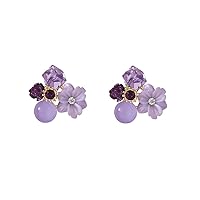 Sterling Silver Flower Purple Crystal Studs Earrings