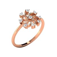 0.14 Cts Round Cut Sim Diamond Swirl Flower Wedding Ring in 14KT White Gold PL
