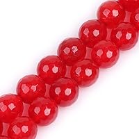 JOE FOREMAN Faceted 12mm Red Jade Round Natural Stone Beads for Jewelry Making Strand 15