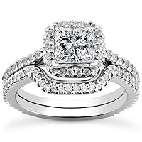 1.45 ct TW Princess Cut Diamond Modern Style Engagement Ring with Form Fit Matching Wedding Band Rings in 18 kt White Gold