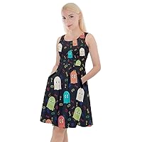 CowCow Womens Unique Digital Printed Maze Cartoon Pixelated Fun Knee Length Skater Dress with Pockets, XS-5XL