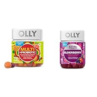 OLLY Adult Multivitamin Gummy with Probiotics, 1 Billion CFUs, 70 Count and Extra Strength Elderberry Gummies, Immune Support, 450mg, 60 Count