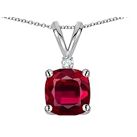 Solid 10k White Gold 7mm Cushion-Cut Pendant Necklace
