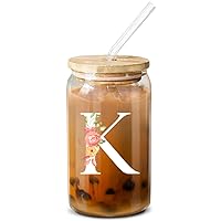 NewEleven Personalized Monogrammed Gifts For Women – Customized Birthday Gifts For Women, Friends, Girls - Initial Gifts For Her K - 16 Oz Coffee Glass