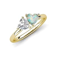 Heart Shape IGI 1.30 ctw IGI Certified Lab Grown Diamond & Opal with Tiger Claw Prong setting Two Stone Duo Women Engagement Ring in 14K Gold