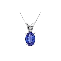 1.00-1.52 Cts of 8x6 mm AA Oval Tanzanite Scroll Solitaire Pendant in 18K White Gold