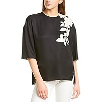 Vince Womens Floral Silhouette Satin TEE,Black,XX-Small