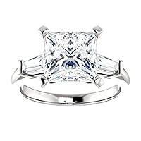 Kiara Gems 3 TCW Princess Moissanite Engagement Ring Wedding Eternity Band Vintage Solitaire Halo Silver Jewelry Anniversary Promise Ring