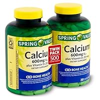 Spring - Valley Calcium 600mg Plus Vitamin D3 Natural Bone Health - 250 Tablets Pack of 2