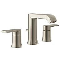 Moen Genta LX Brushed Nickel Two-Handle Three-Hole Widespread Modern Bathroom Sink Faucet with Drain Assembly, (Valve Required), T6708BN