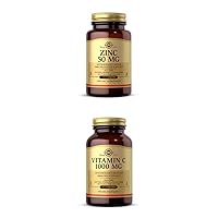 Solgar Zinc 50 mg, 100 Tablets - Zinc for Healthy Skin, Taste & Vision + Solgar Vitamin C 1000 mg, 90 Tablets - Antioxidant & Immune Support, Overall Health