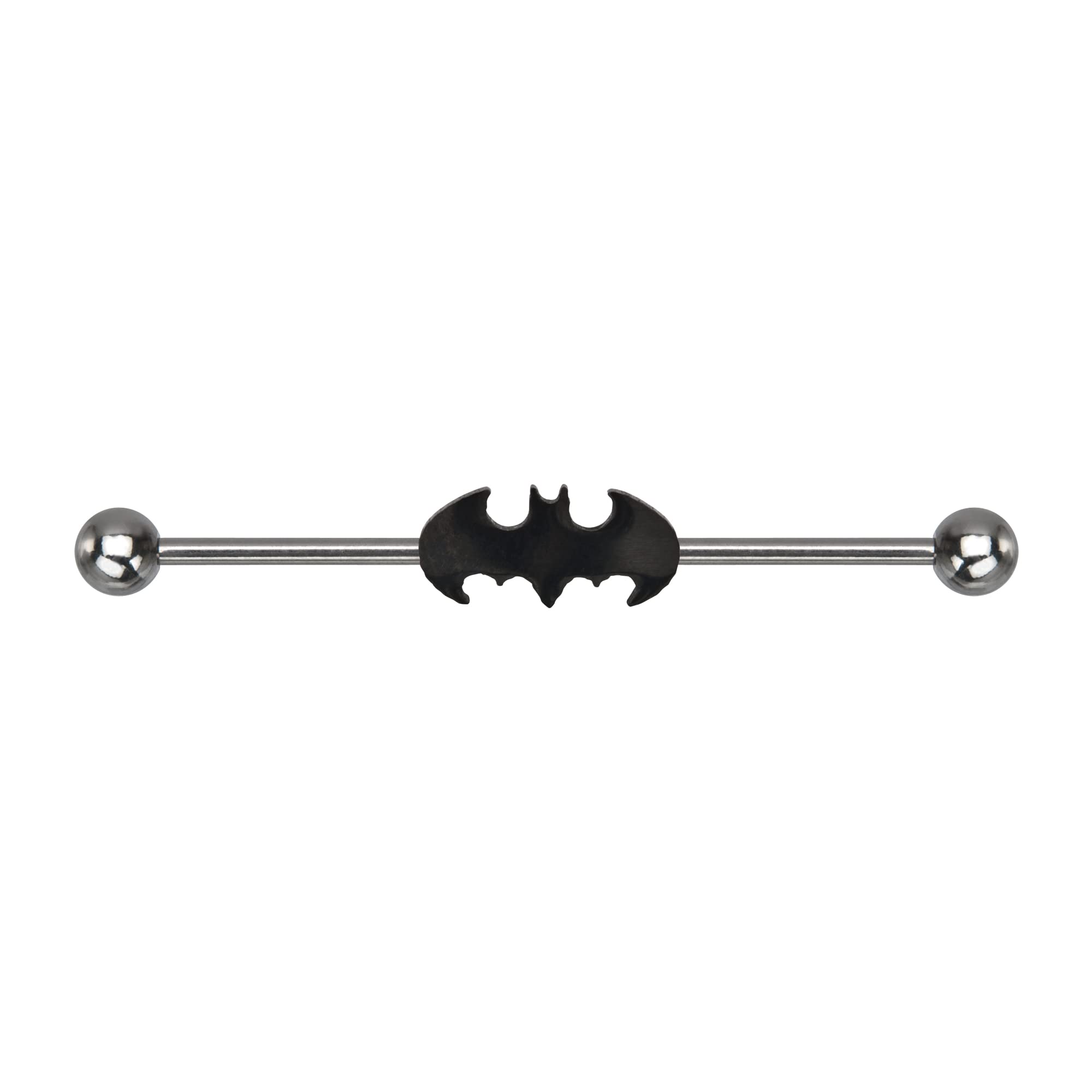 DC Comics Unisex Batman Stainless Steel Industrial Barbell. Official Licensed Jewelry. Black/Silver, One Size (BATMBCT02K)