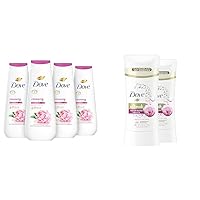 Dove Body Wash Peony Rose Oil 4 Count and Antiperspirant Deodorant Stick Peony Rose Water 2 Count Bundle